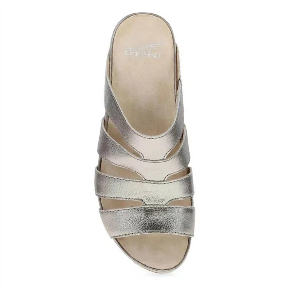 Dansko Lyndi Slide Sandal Womens EU 39 Platino Metallic Leather Wedge Platform - Picture 5 of 16